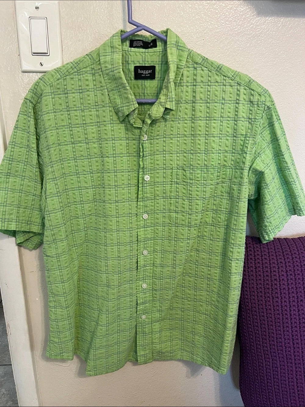 Haggar Lime Green Short-Sleeve Button-Down Shirt